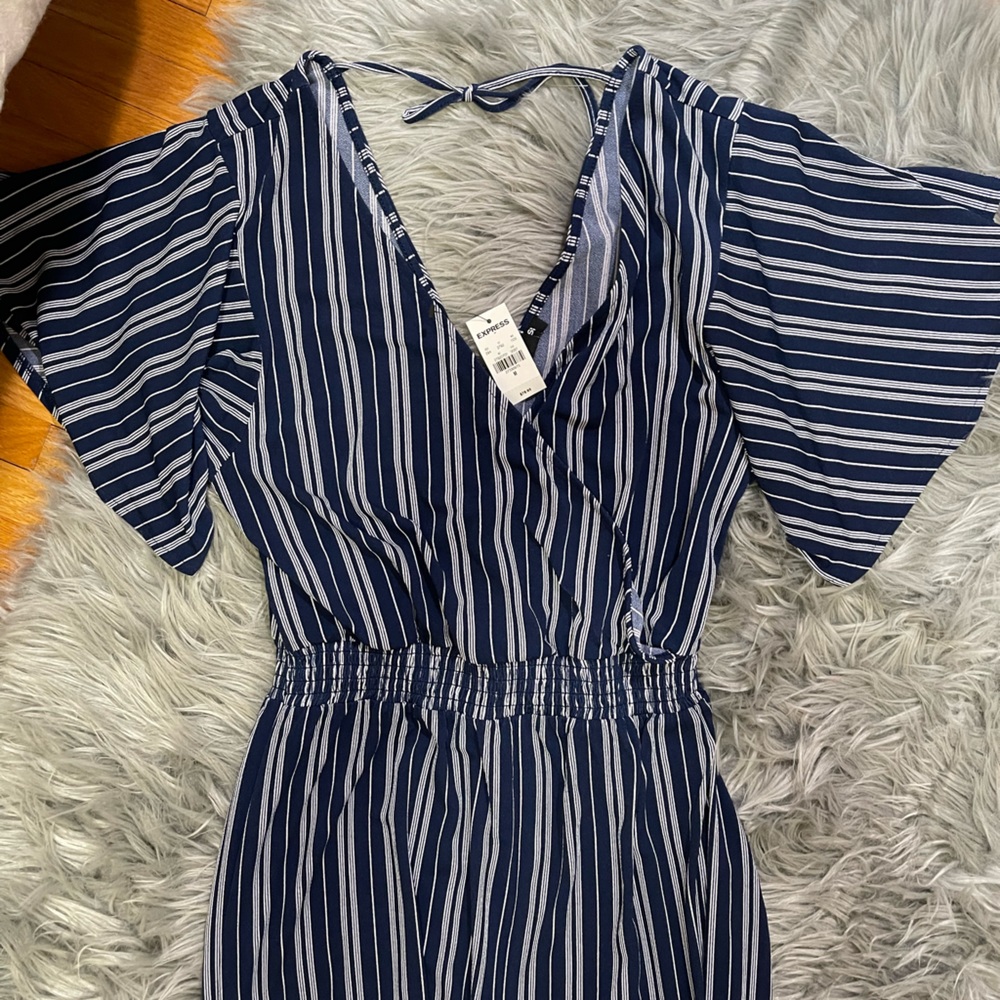 EXPRESS blue & white striped jumpsuit